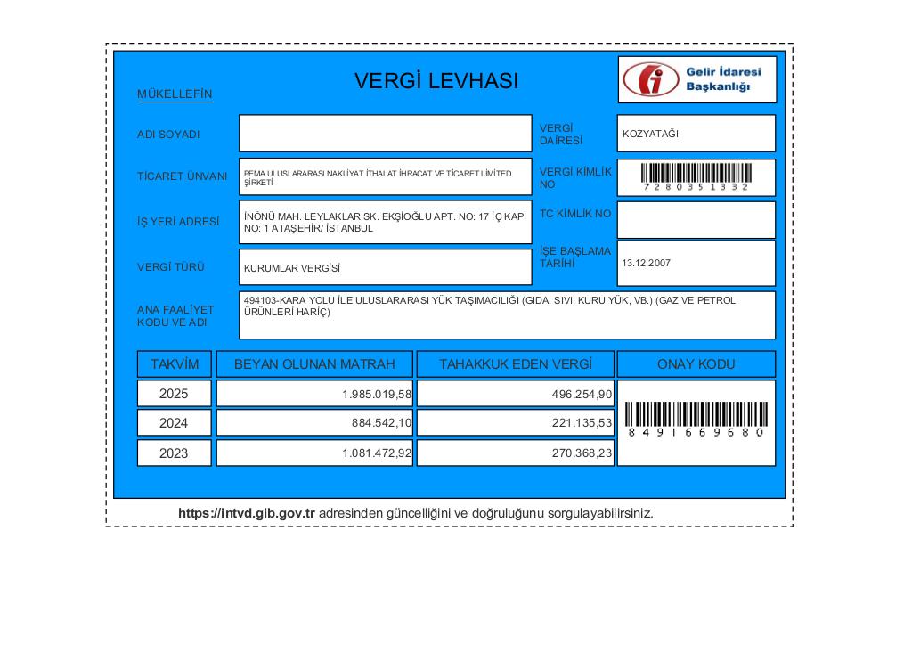 VERGİ LEVHASI